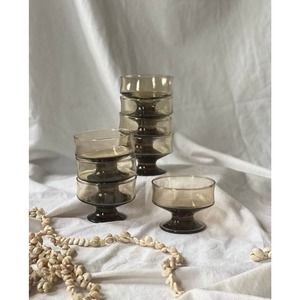 Vintage Smoke Brown Tawny Sorbet Glassware, 8pc, Libbey vintage barware, dessert